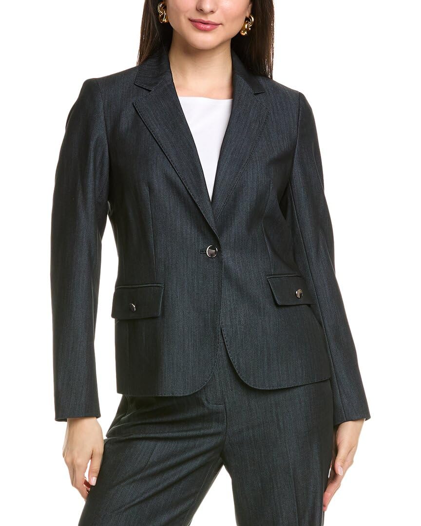 Anne Klein Womens Fancy Denim One Bttn Notch Collar Jacket