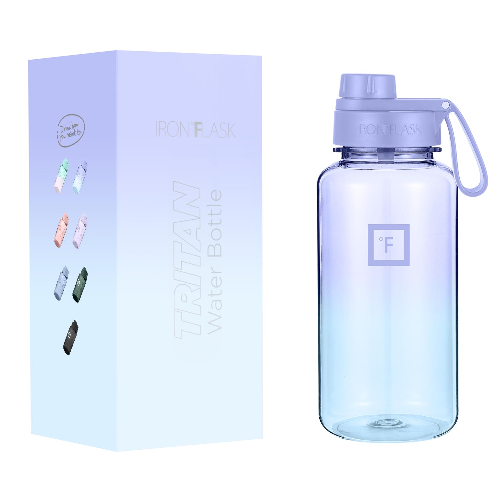 IRON °FLASK Clear Tritan Trekker Water Bottle with Chug Lid - Leak Proof & Lightweight for Gym, Hiking, Sports - Dishwasher Safe, BPA Free Plastic - Cotton Candy, 32 Oz