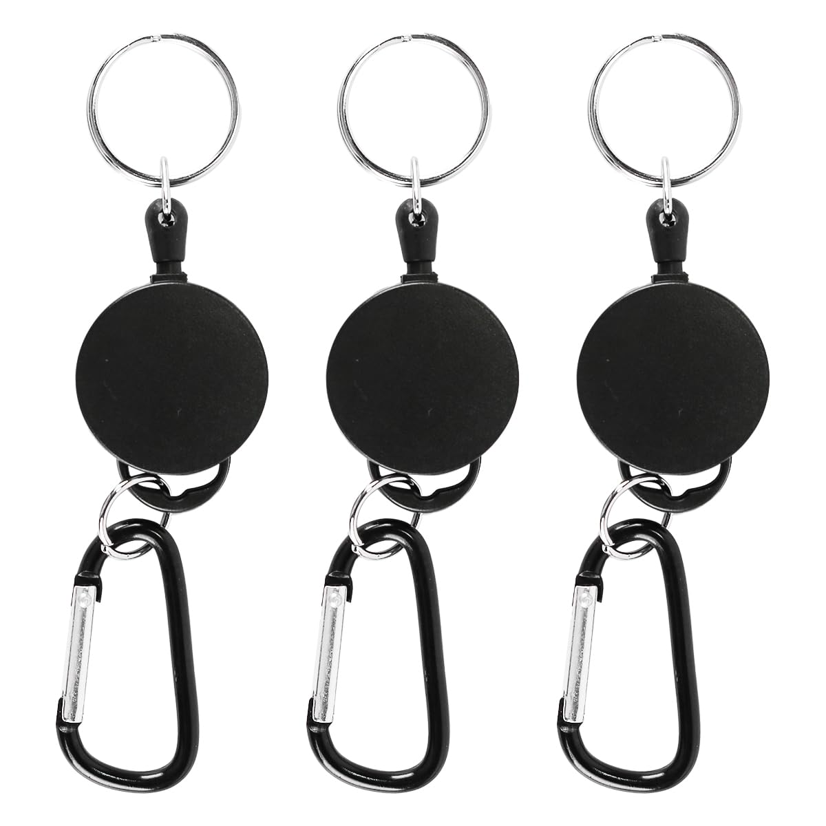 Muiltvoe 3PCS Retractable Badge Reels Retractable Keychain Extendable Badge Holder With Key Belt Reel Holder Pull Reel Black