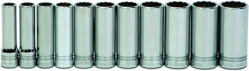 Jogo de Soquetes Profundos Williams WSSD-11RC com Encaixe de 12,7 mm e 12 Pontos, 11 Peças