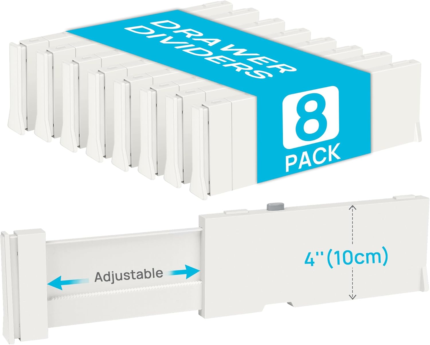 Vtopmart Drawer Dividers for Clothes 8 Pack, Adjustable 4″ High Expandable from 11.6″-17″ Dresser Drawer Organizer, Plastic Drawers Separators for Dresser, Baby Clothes, Kitchen and Office Storage