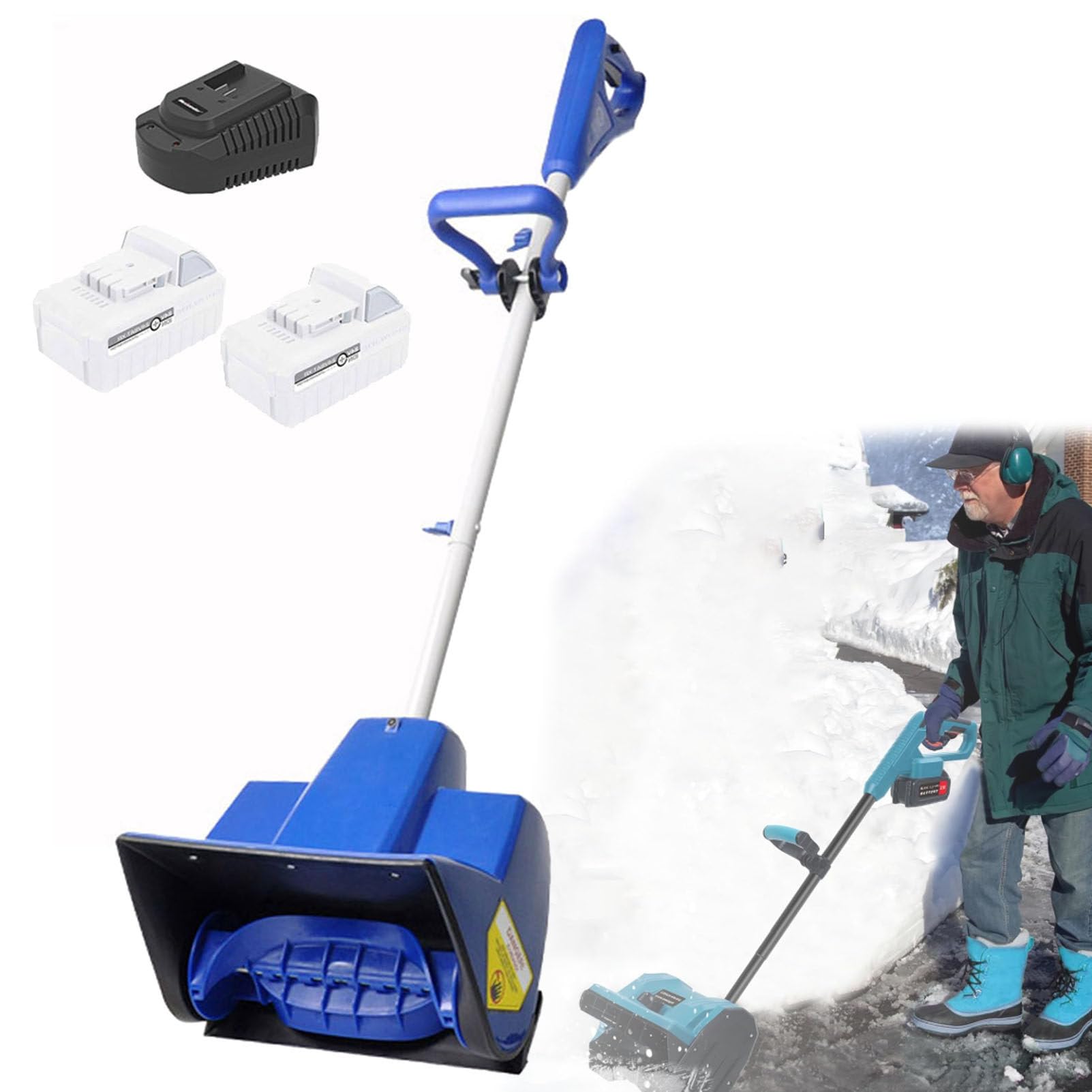 Pala da neve elettrica senza fili, 24 V alimentato a batteria spazzaneve, percorso di sgombero da 28 cm, distanza di lancio 19,68 ', spazzaneve a mano con batteria e caricabatterie