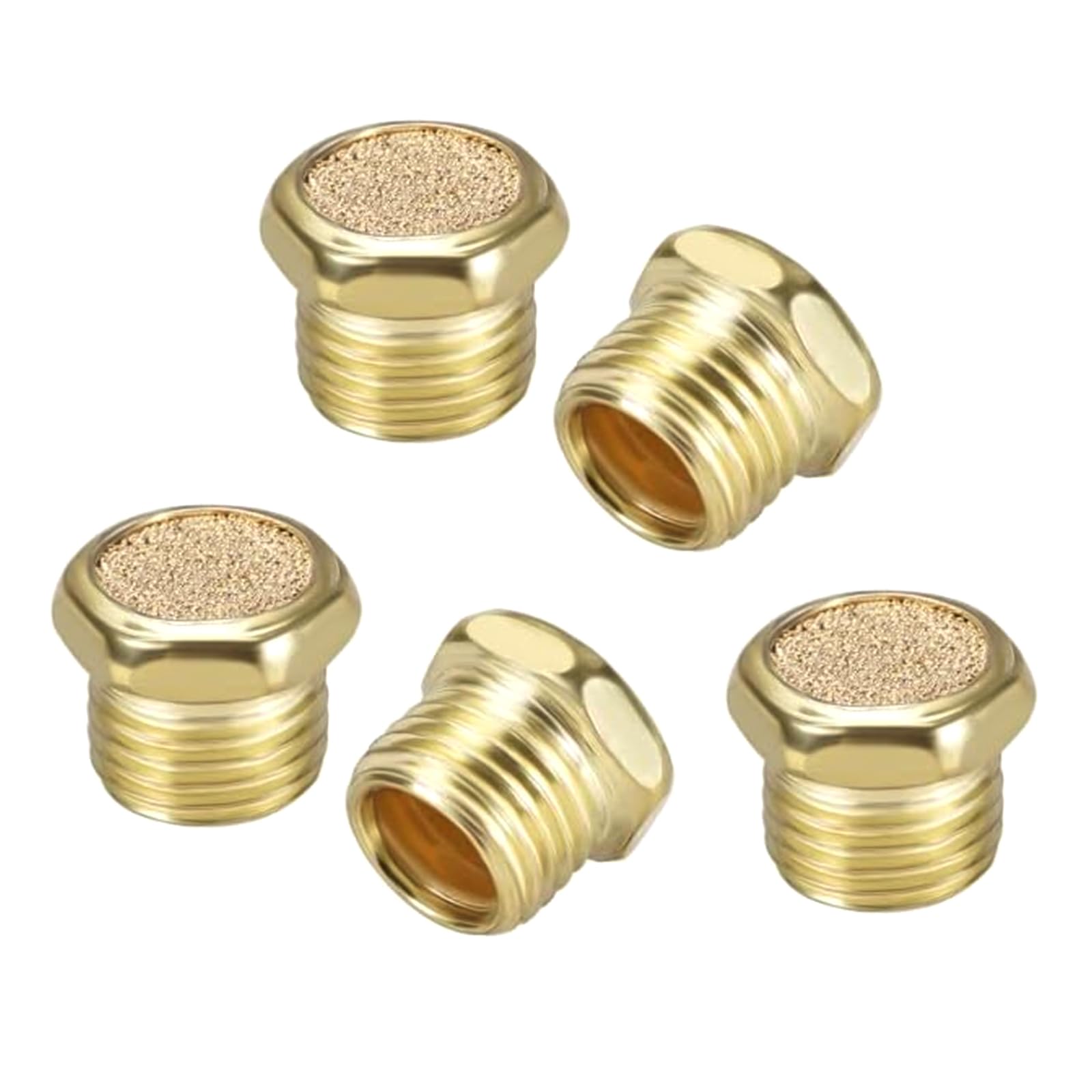 Lot de 5 silencieux pneumatiques, filetage mâle 3/8", en laiton fritté, plat, pour compresseurs d'air industriels et outils d'atelier automobile.