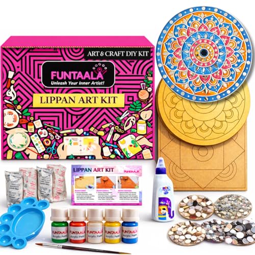 Image of Funtaala Lippan Art Kit and Craft Kit | DIY Art and Craft Kit | Craft Materials kit | Art Craft | Birthday Gift for Girls | Birthday Gift for Boys | Indian Folk Art | Lippan DIY
