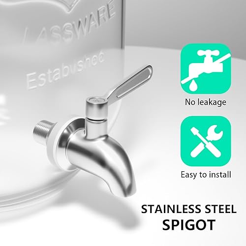 Miniatura 3 de Dispensador de bebidas de vidrio de 2 galones con espita de acero inoxidable, 1 paquete de dispensador de bebidas de vidrio, dispensadores de