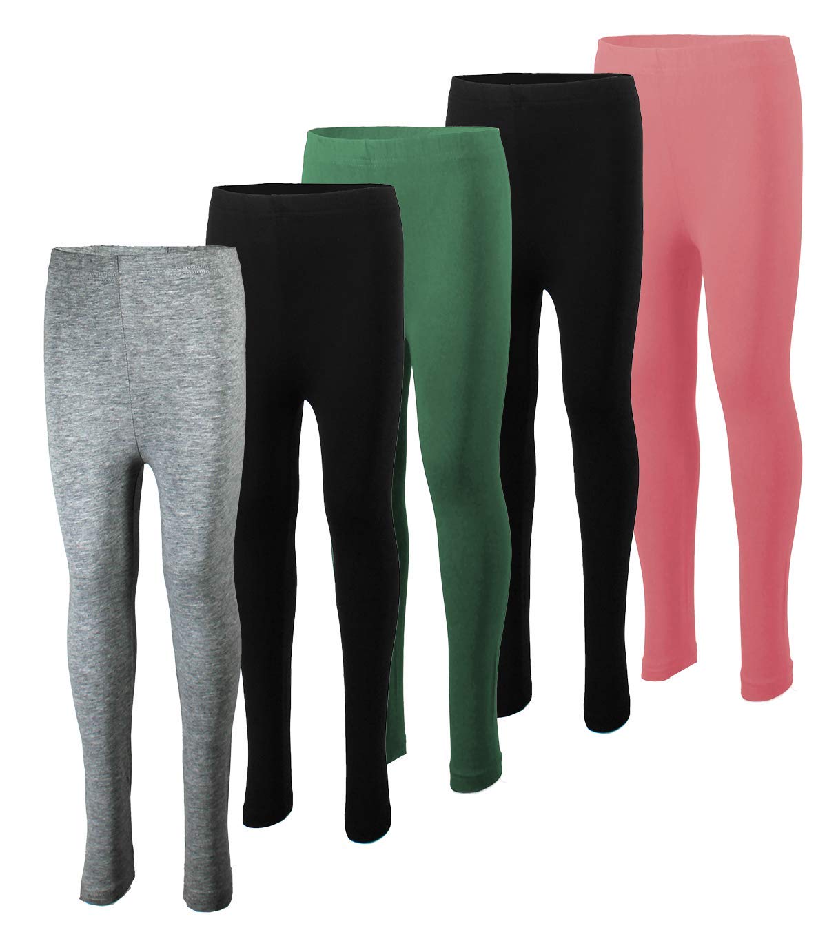 MISS POPULAR 5-Pack Girls Leggings Sizes 4-16 Soft Comfortable Cotton Spandex with Elastic Waistband Many Colors