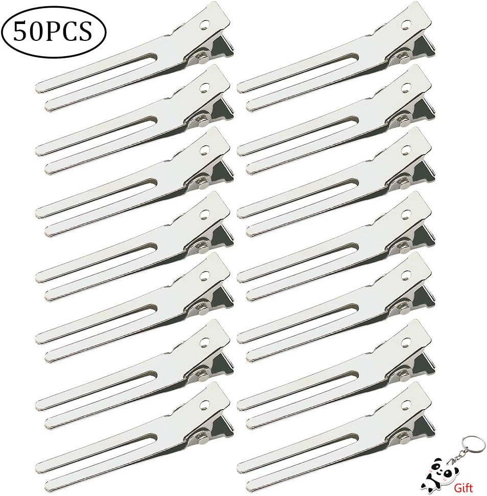 nuosen 50 Pcs Curl Clips, 5cm Double Prong Curl Clips Hairdressing Section Clips Metal Alligator Hair Pins Clips