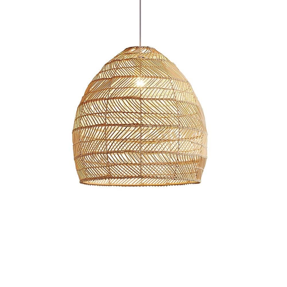 BLOOHK Boho Rattan Pendant Light Handwoven Wicker Dome Hanging Lamp, Natural Woven Cane Chandelier For Farmhouse, Coastal, Dining Room, Bedroom & Cafe Decor, E26/E27 Base