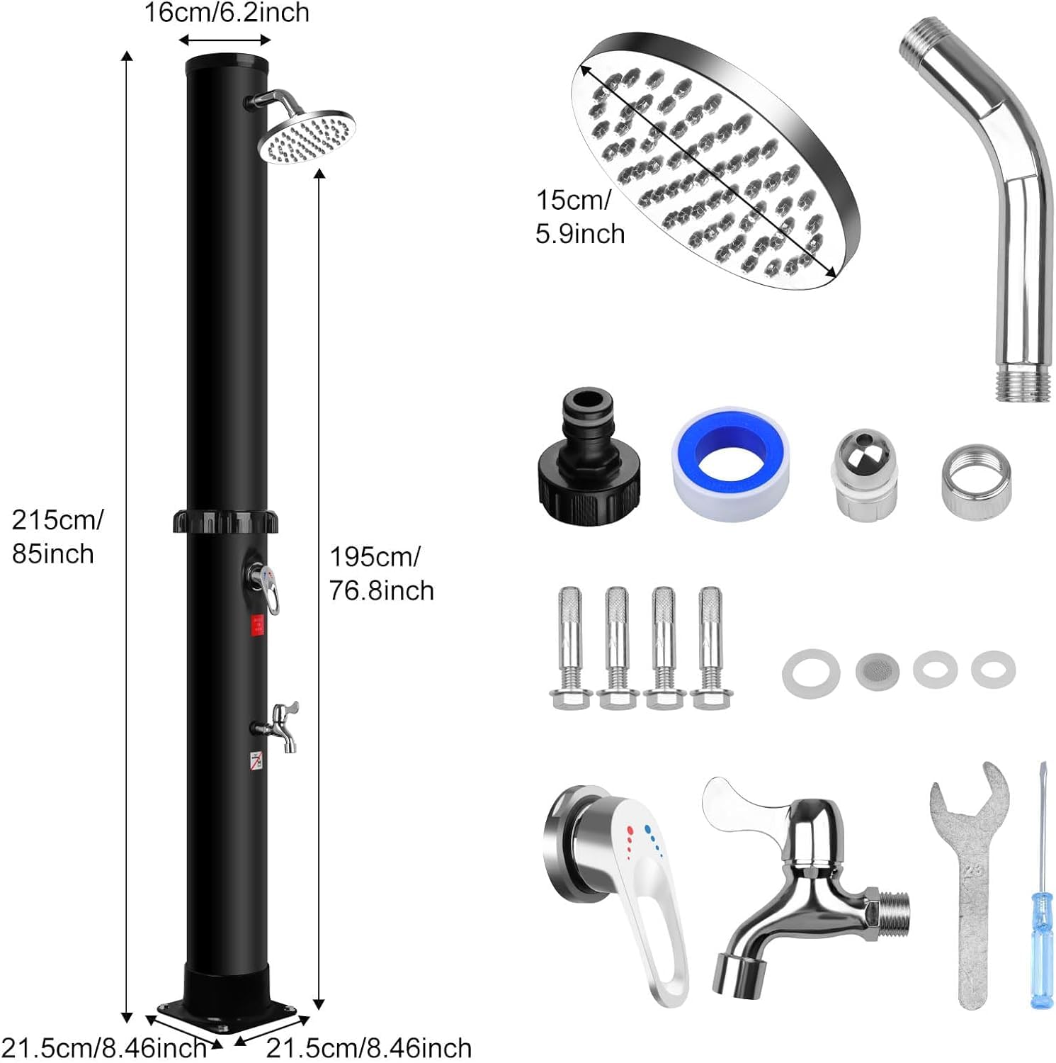 Douche Solaire 40 Liters, Douche de Jardin avec Pommeau de Douche Rotatif et Robinet à Pied, Douche Solaire Piscine Extérieure pour Jardin Plage, Jusqu'à 60 °C avec Housse Anti - Poussière