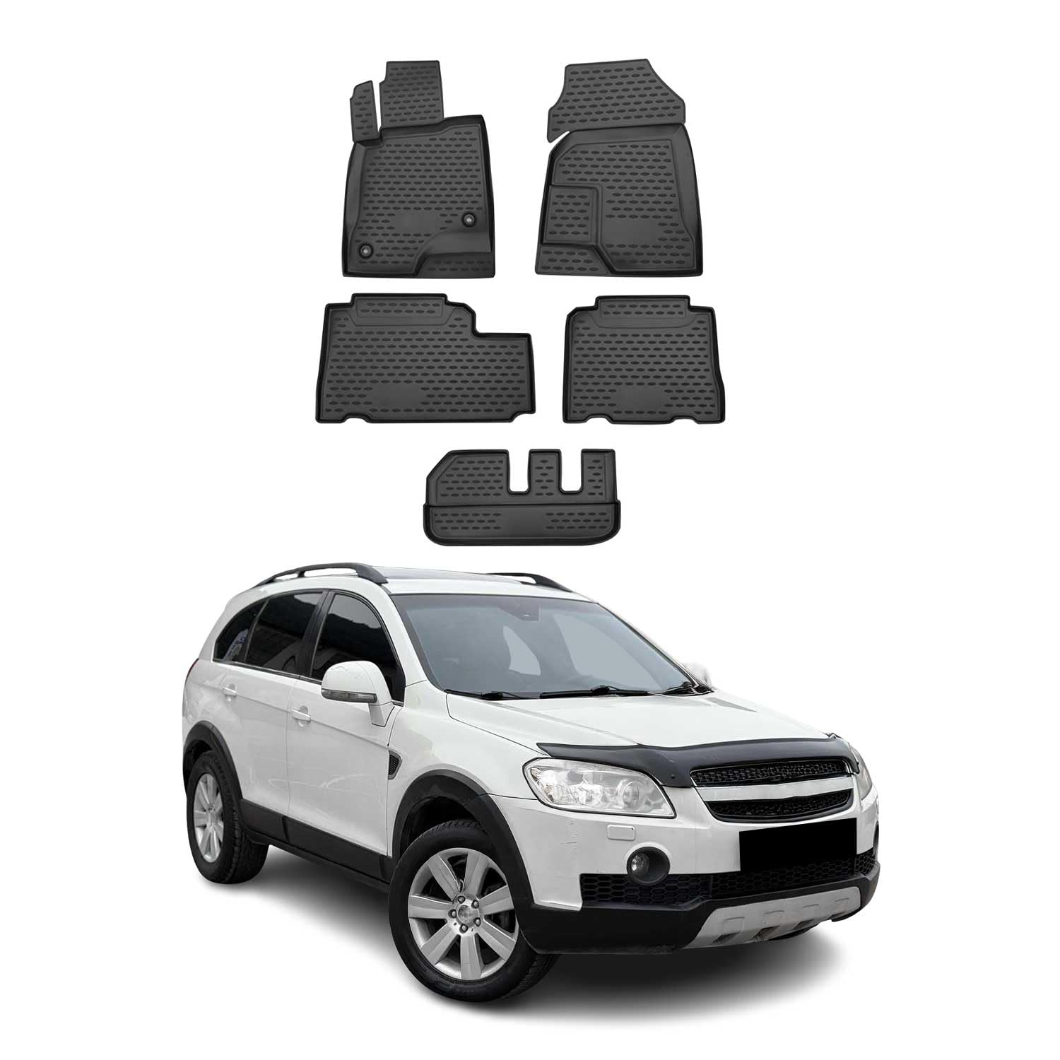 OMAC Autofußmatten – Chevrolet Captiva 2006-2017 7-Sitzer, Gummi Schwarz, 5 Stück