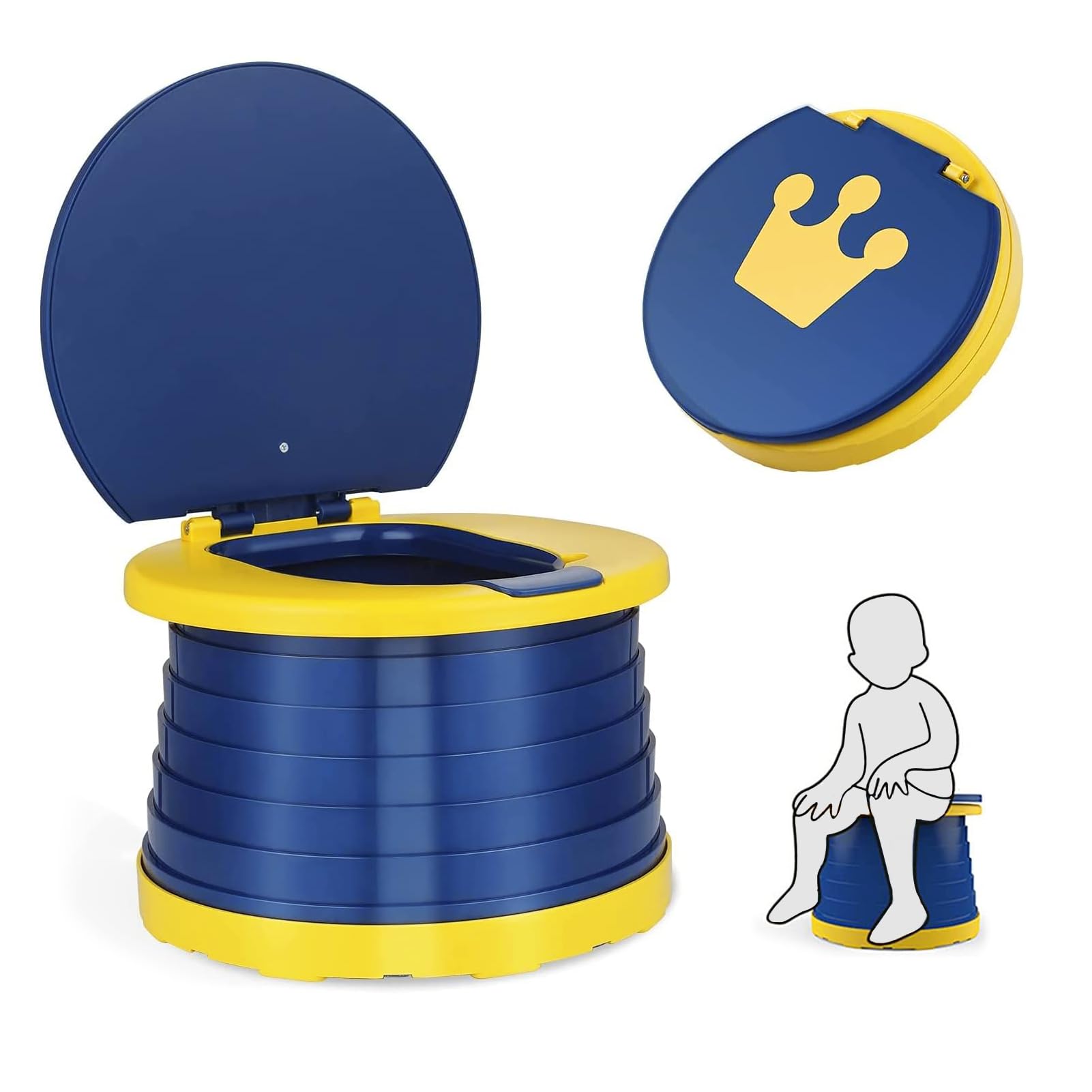 Avellux Portable Potty Seat, Kids Folding Training Toilet Chair Travel Potty Indoor Outdoor with Storage Travel Bag (Blue)