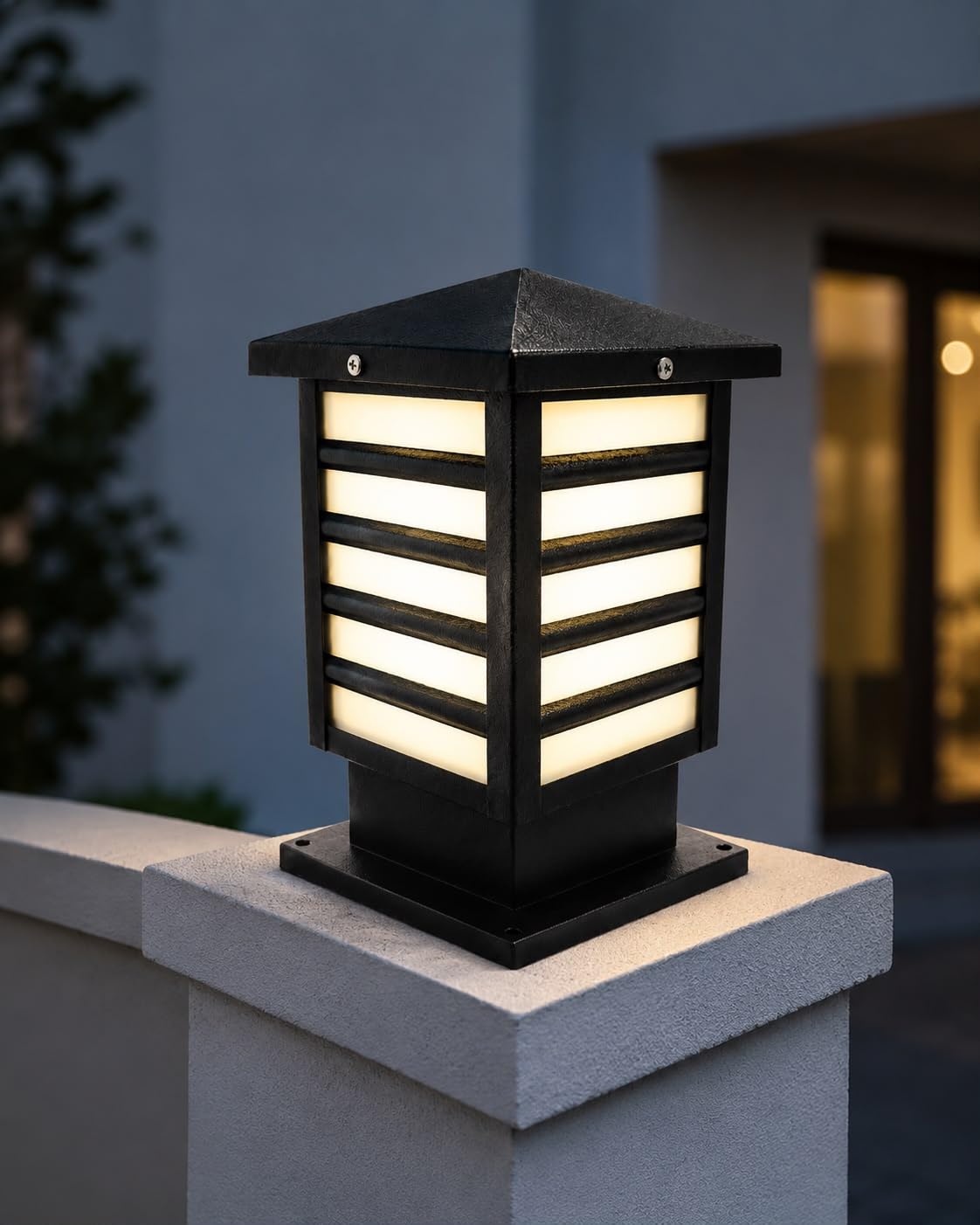 R.K PRIME Modern Outdoor Gate Pillar Light Black Metal LED Compatible | Waterproof Design, Garden & Pathway Use, Boundary Wall Mount, Warm Glow Panels, Black Metal Finish-image-35