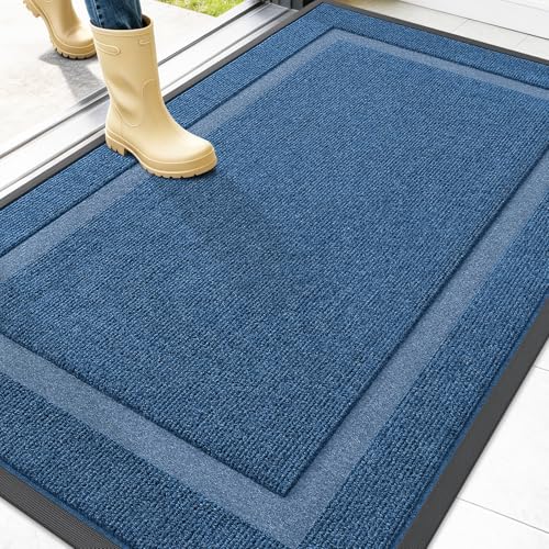 Image of OLANLY Front Door Mat Indoor Outdoor Entrance, Waterproof All-Season, All-Weather Doormat, Sturdy Natural Rubber, Fade Resistant, Low Profile, Easy Clean Patio Porch Entryway Mat, 47x32, Light Blue