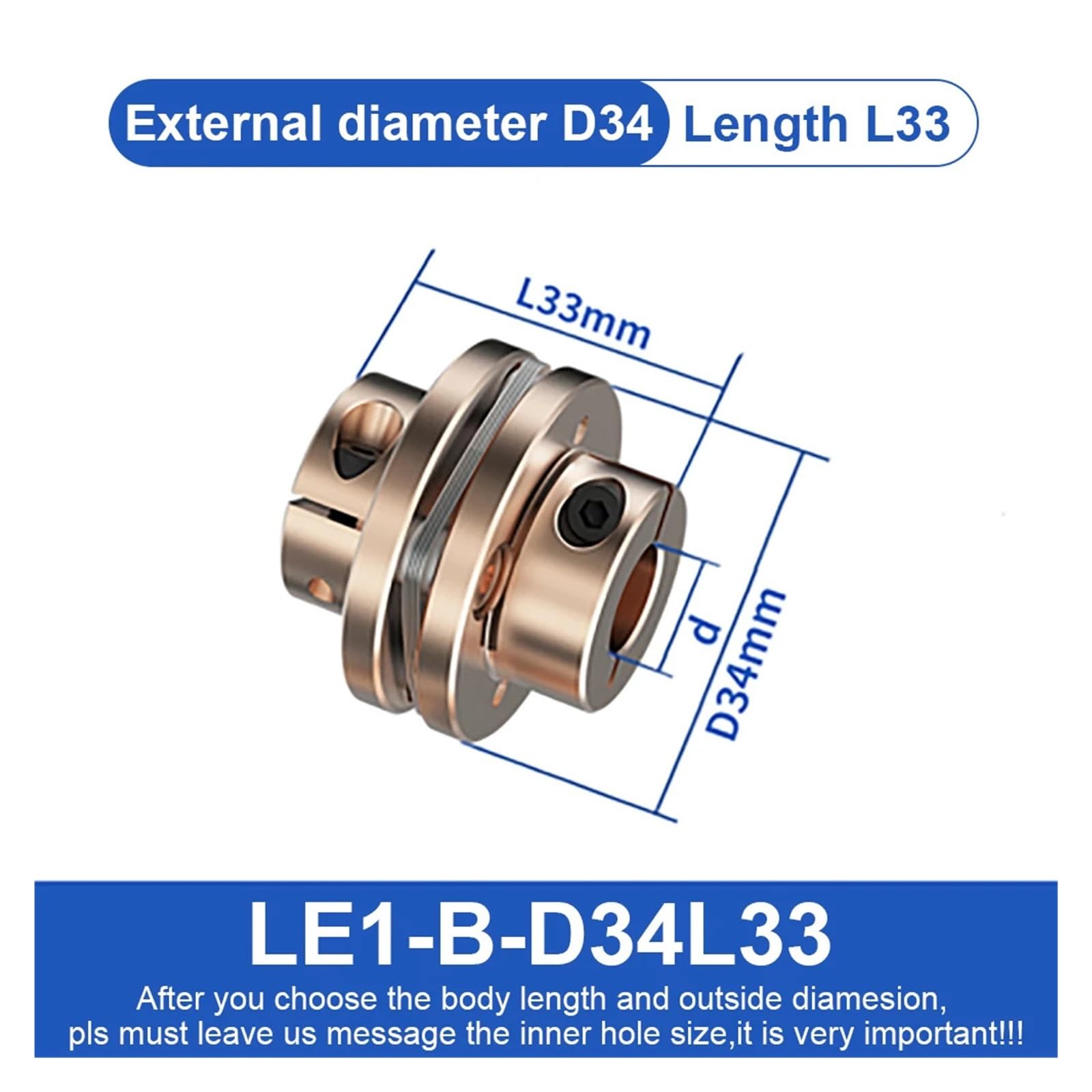 Acoplamiento LE D34L33/45 acoplamiento de eje de motor flexible junta universal de diafragma de aluminio adecuada for impresora 3D universal CNC(LE1-B-D34L33-5X10)