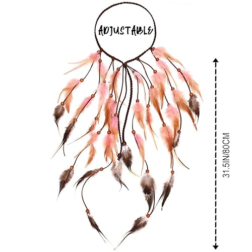 Miniatura 6 de Diadema de plumas estilo bohemio para festival gitano, accesorios para el cabello largo con cuentas hippie para mujer (patrón 2)