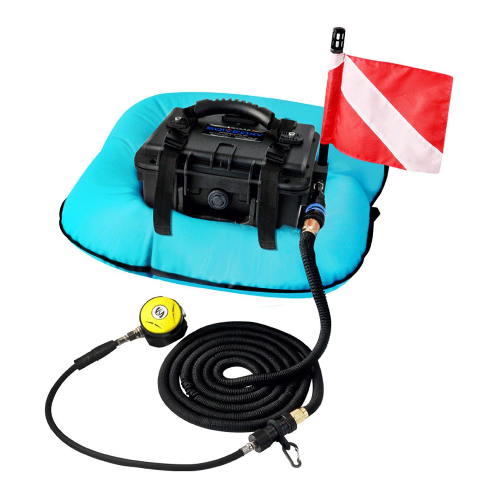 ROGHA Scuba Diving Ventilator, Rechargeable Scuba Diving Tank with Detachable Hose and Diving Breathing Regulator, Explore 9m Depths for Recreational Diving & Fishing Blue-2batteries