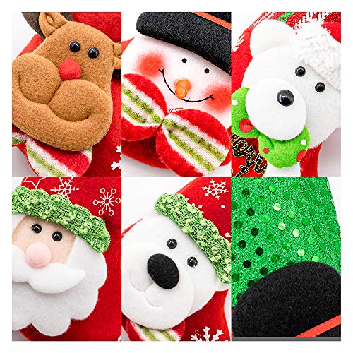 Christmas Stockings, 5 Pack 6 Inch 3D Classic Christmas Stocking Hanging Decoration Santa Snowman Reindeer Xmas Character for Holiday Party Decoration - Thumbnail 6