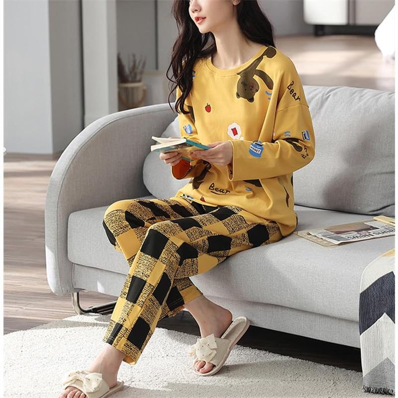 Image of LUXERUDRA Women's Pajama Set, Soft Breathable Korean Style Nightsuit with Top & Full Pants, Lightweight Loose Fit Nightwear & Loungewear for Girls & Women.