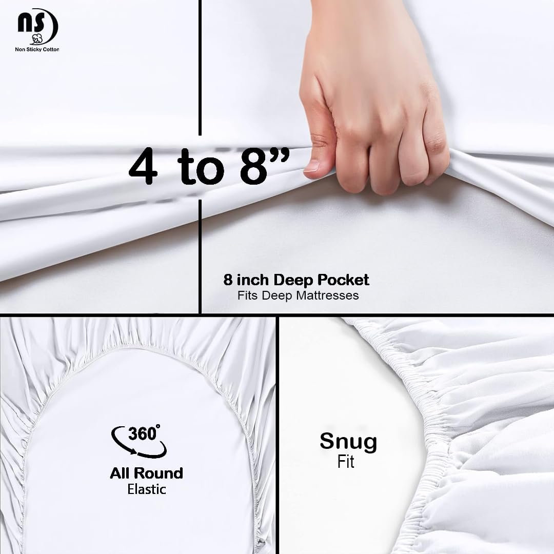 NON Sticky cotton Premium Egyptian Cotton 4 Piece Cot Sheet Set, 8" Deep Pocket Fitted, Sheets for 32" X 75" Camping Mattress, Narrow Twin, RV Bunk, Guest Bed, White Solid