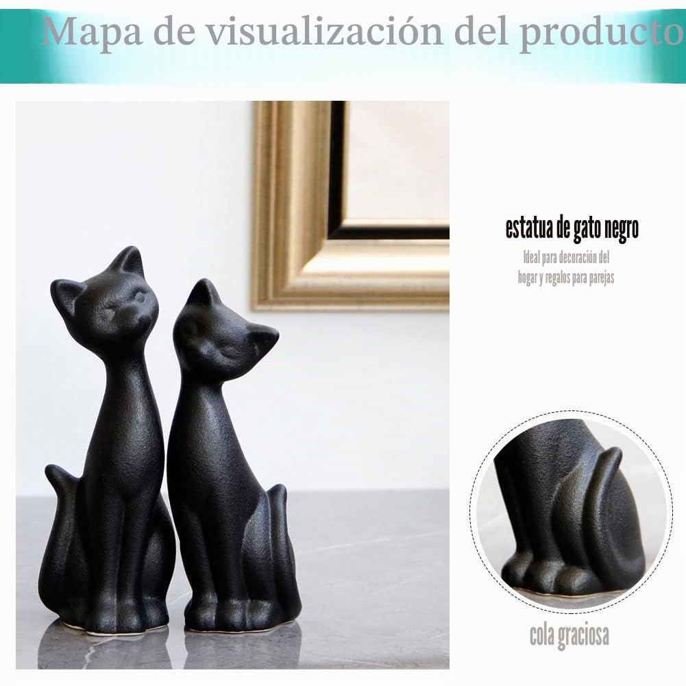 2 Figuras de Gato Negro, decoración del hogar, Mini Figuras de Gatito de cerámica Mate, Regalos para Amantes de los Gatos, Ideal para decoración de Interiores o Regalo de Boda para Parejas