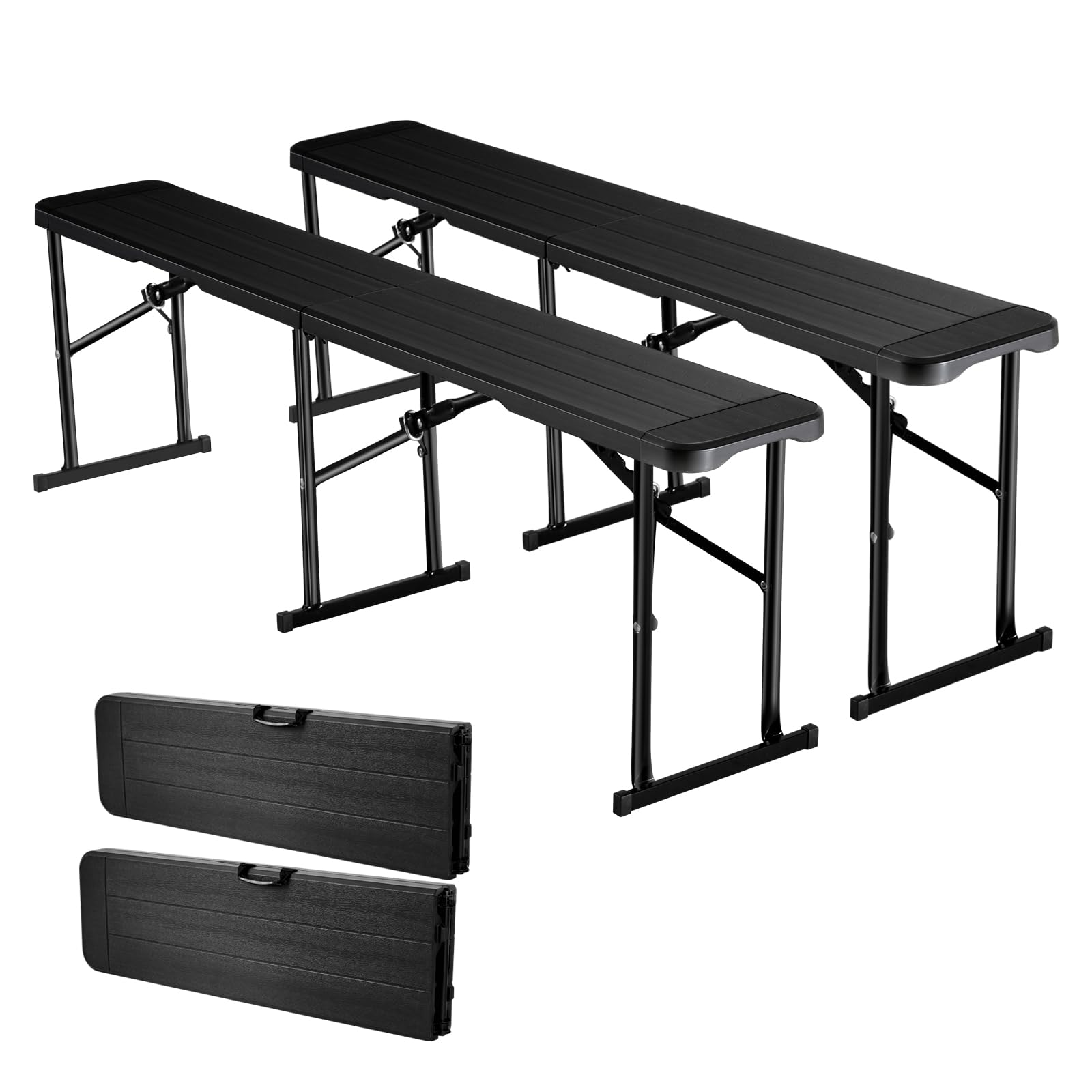 VEVOR Banc Pliant Portable en Plastique, 1825 mm, Banc de Camping, Lisse en PEHD imperméable, siège Pliable avec 2 Sacs de Transport, pour Pique-Nique, Football, Camping, Jardin, Noir (2 pièces)