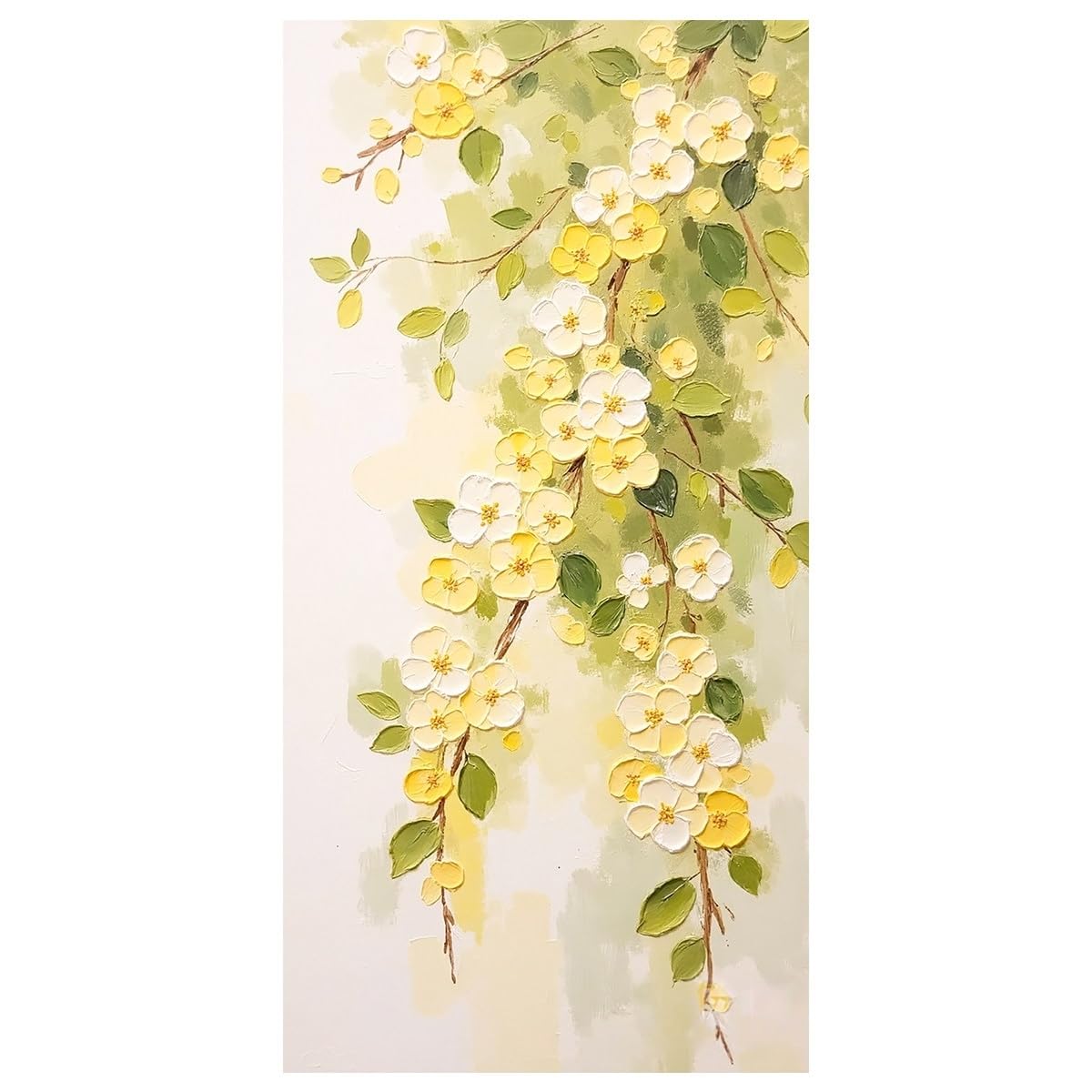 LCDIUDIU Flower Oil Paintings On Canvas Large Unframed Hand Painted Yellow White Floral Branch Textured Wall Art Abstract Artwork Modern Wall Decor for Living Room Bedroom 150X300Cm(60X120Inch)