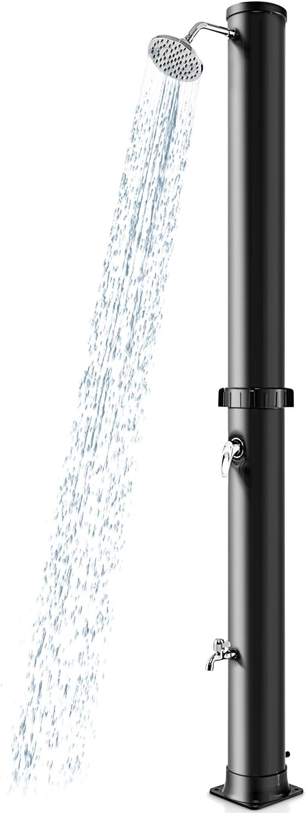 Goplus 10 Gallon Solar Heated Outdoor Shower, 7.2 FT Freestanding Garden Pool Shower with Rotating Shower Head, Temperature Adjustment & Foot Shower, for Outside Backyard Beach (Black)