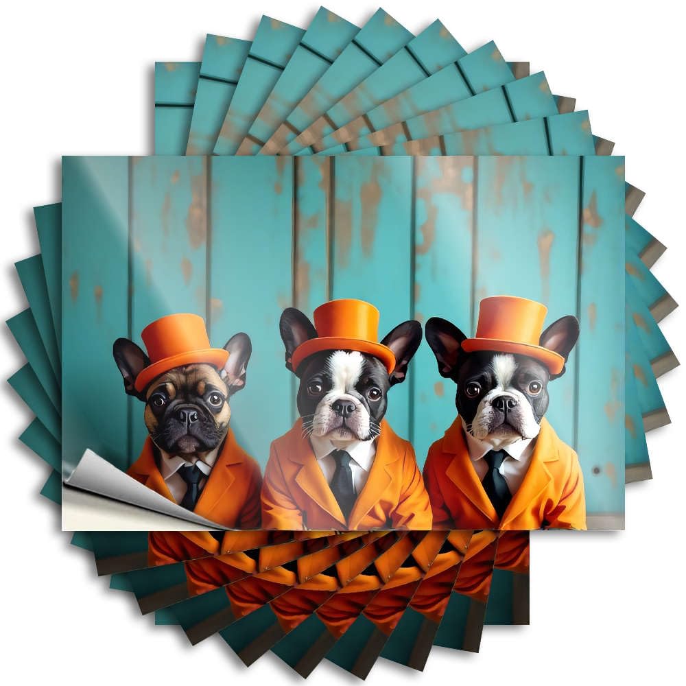Tattoos Teen Decor Narrow Optical Illusion Garage Three Stylish Dogs in Orange Suits. - Scratch Resistant Stickers(8X12CM)