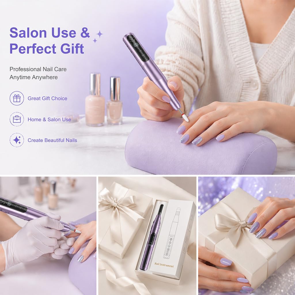 Ponceuse pour Ongles Professionnelle 35000 tr/min 12 en 1 Lime a Ongle Electrique Sans Fil avec Écran Numérique LCD et 12 Embouts Lime à Ongles pour Gel Acrylique et Semi Permanent