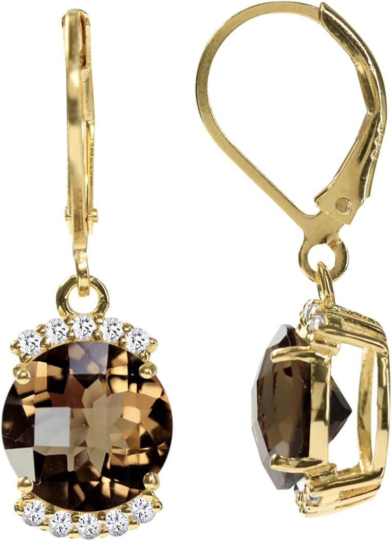 Silvershake 9MM Round Shape Gemstone White Gold Plated or Yellow Gold Plated 925 Sterling Silver Leverback Dangle Earrings Jewelry for Women