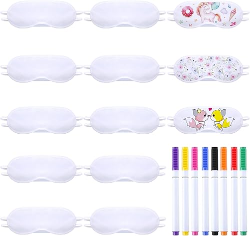 SATINIOR Paquete de 10 mascarillas blancas para ojos, suministros de fiesta de pijamas, sublimación, color para decorar tu propio sueño, con 8