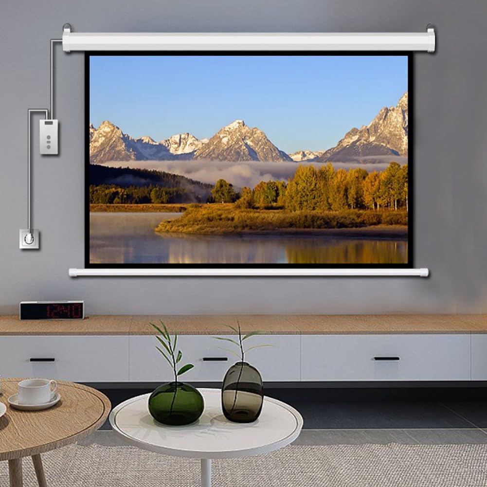 Schermo proiettore motorizzato da 60 Pollici, 16:9 HD, Schermo di proiezione da 72 Pollici con Telecomando, Montaggio a soffitto o a Parete, per Home Theater, Video Movie Night(80 inch 16:9)