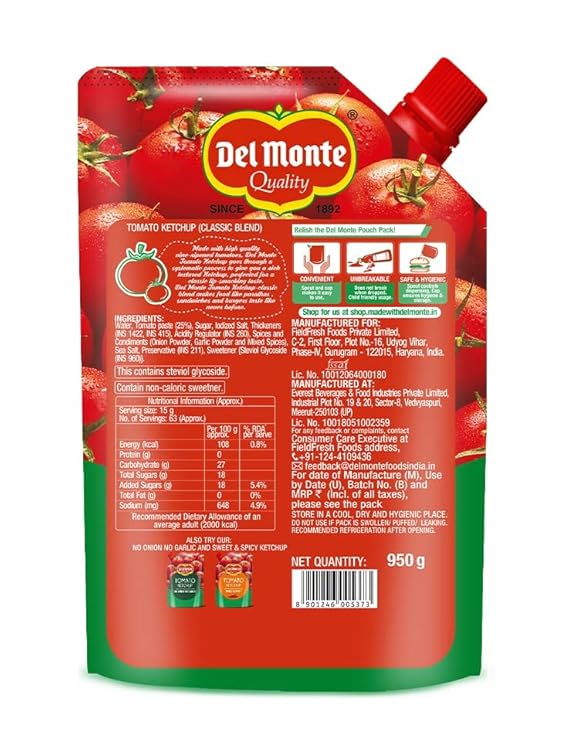 Del Monte Tomato Ketchup - Classic Blend, 950g : Amazon.in ...