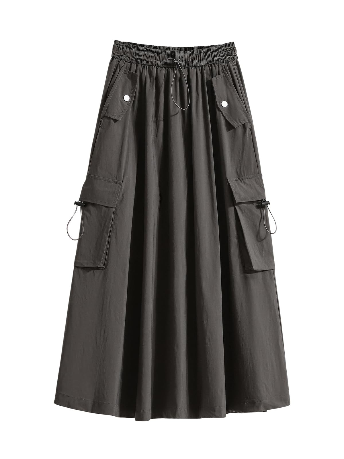 ebossy Womens Vintage Cotton Drawstring Elastic Waist Multi-Pockets Utility Pencil Long Cargo Skirts