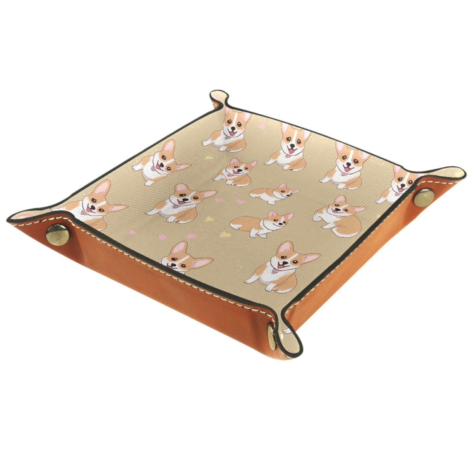 VAPOKF Corgi Print Dice Trays Quadrilateral Dice Folding Tray Microfiber Leather Holder for Table Games RPG DND, 20.5 × 20.5 cm