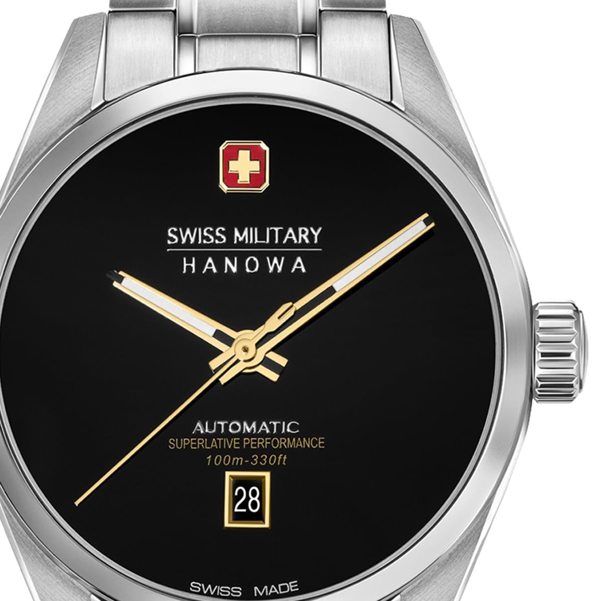 Swiss Military Hanowa SMWGL0006204 Majestic Pioneer Onyx zegarek męski automatyczny 41 mm Swiss Made szafirowe szkło 10 ATM bransoletka ze stali nierdzewnej kolor srebrny