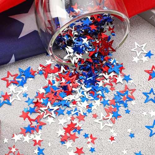 Image of JULBEAR Red White Blue Confetti, Patriotic Twinkle Stars Table Confetti Independence Day Decorations 4th of July Party Sprinkles Foil Sequins Table Centerpiece for Independence Day Supplies