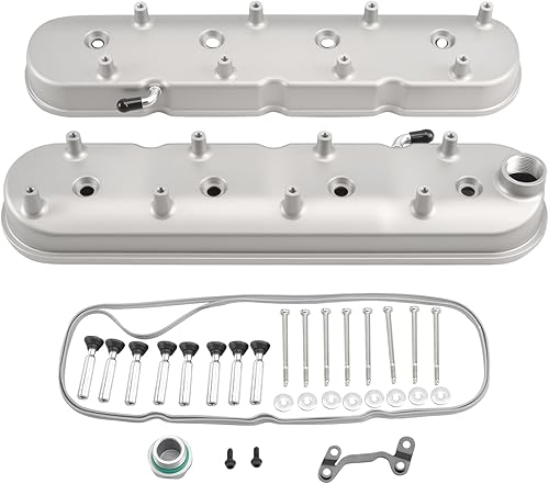 Miniatura 64 de Cubiertas de válvula de aluminio con aletas compatibles con bloque pequeño Chevy 58-86 Tall 327 350 400 - Plata pulida Plateado (sliver)