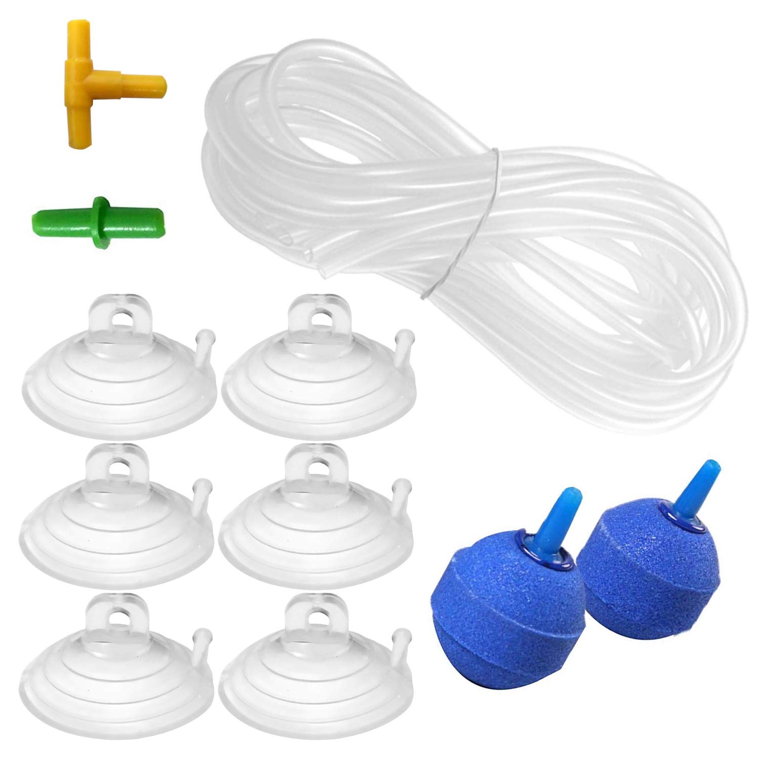 Venus Aqua 10 Feet Aquarium Air Tubing Air Pump Accessories with 3 Air Stones, 6 Large Suction Cup-36mm, 1 T-Connectors and 1 I-Connectors (AIR-PUMP-ACCESSORIES-2-AIR-STONE LSC)