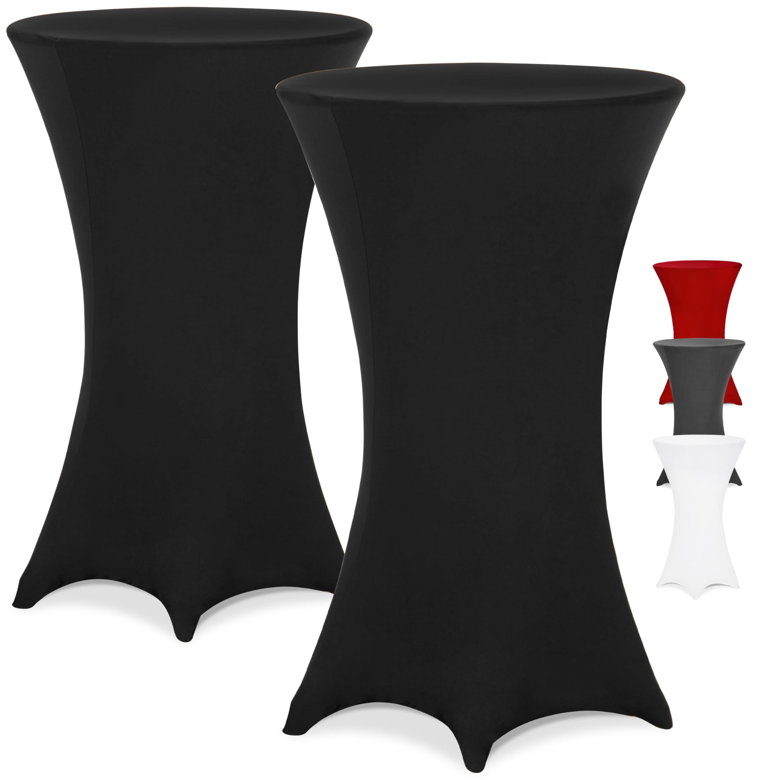 DETEX® Stehtisch Hussen Ø 80-85 cm Schwarz 2er Set Rund 30°C Waschbar Verstärkte Standfüße Knitter- & Bügelfrei Stretch Stehtischhusse Überzug Bezug