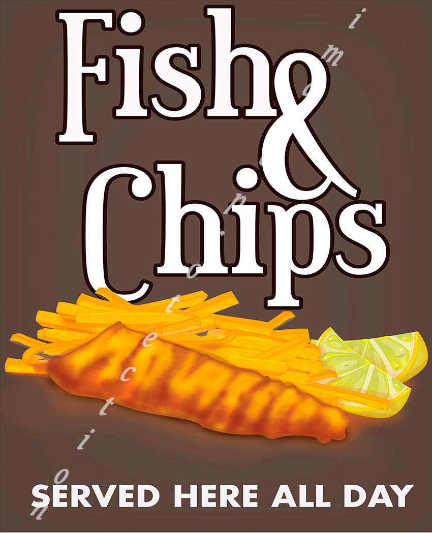 Fish & Chips Vintage Shop Pub Bar Kitchen Cafe Old Food Large Metal Tin Sign Tin Sign 8x12 inch