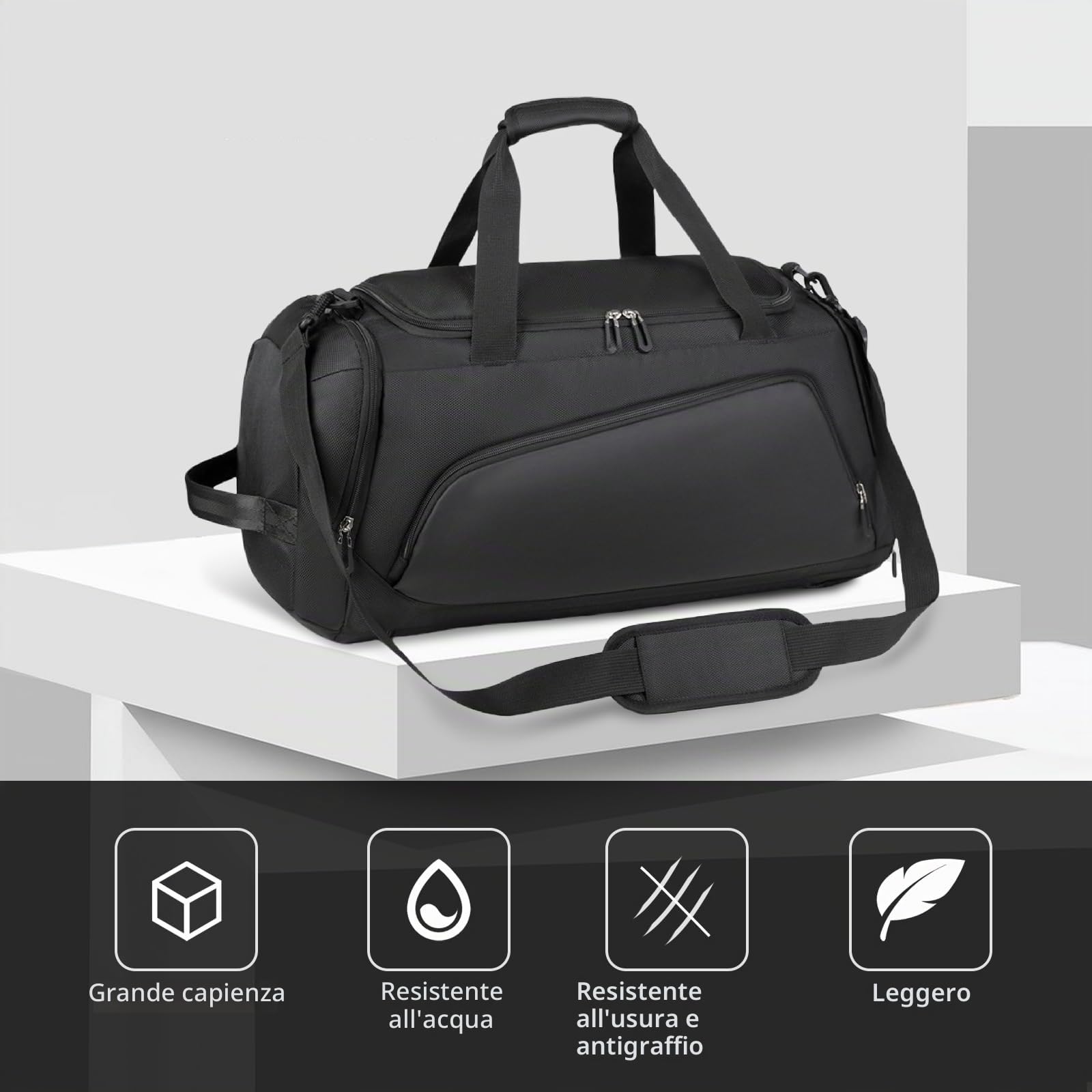 flintronic 40L Borsone Palestra Uomo & Donna, Grande Borsa Sportiva, con Scomparto per Scarpe e Tasca Bagnata, Impermeabile Borsone da Viaggio, per Sport Viaggi Fitness Piscina Yoga Pilates, Nero