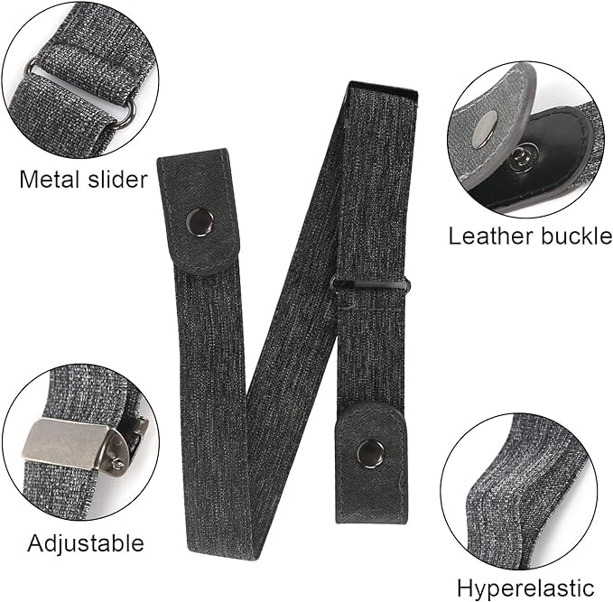 Image of Toxen Invisible Buckle-less Jeans Belt with Ring Adjustable Buckle Free Waist Belt Elastic Belt for Jeans Pants Skirts Women or Men