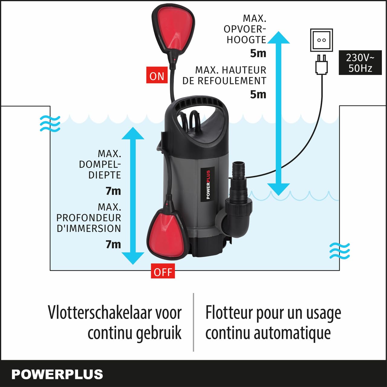 Powerplus - Bomba sumergible 400w agua sucia 1x230v, colores surtidos