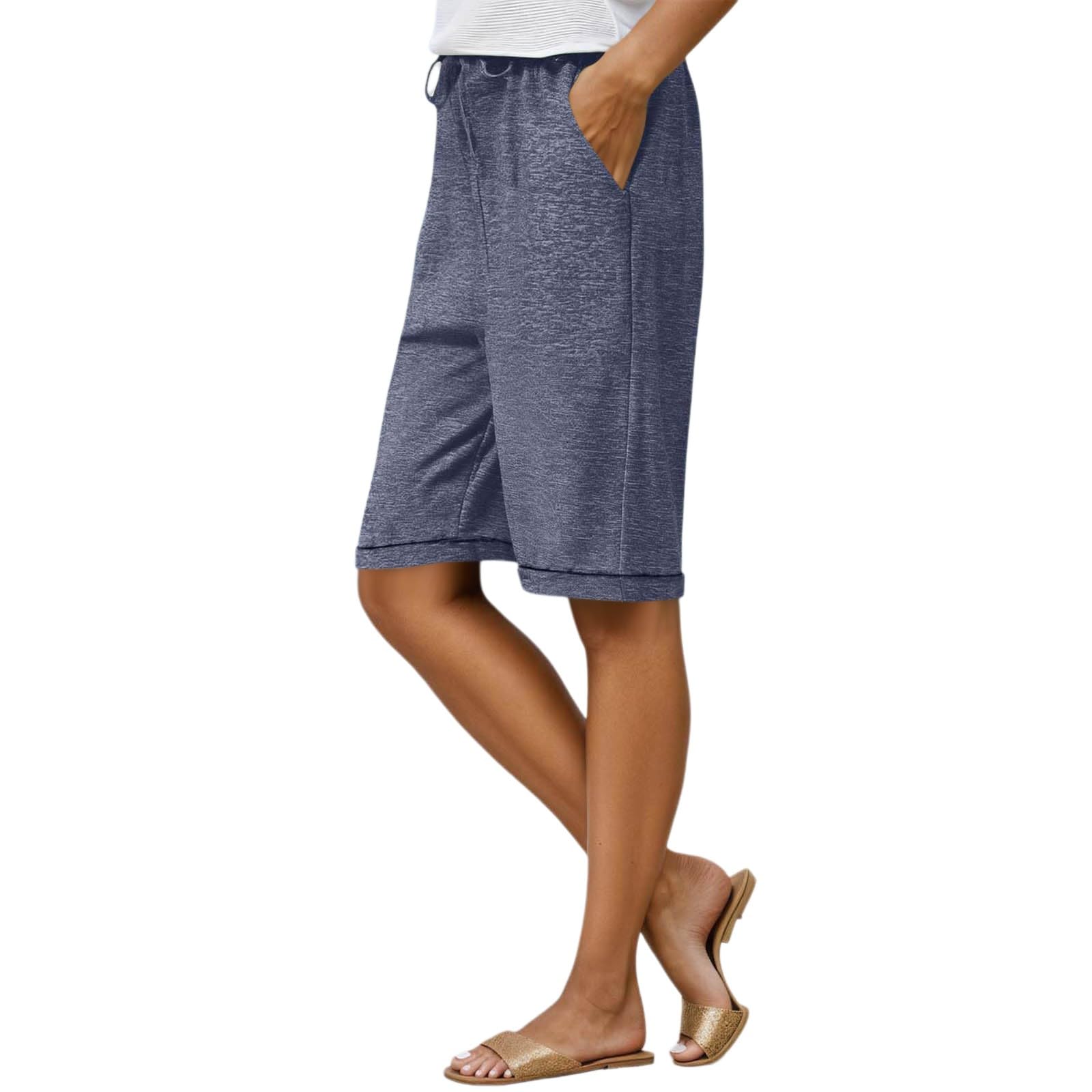 Short de survêtement longueur genou pour femme, taille haute avec cordon de serrage réglable, coupe ample et légère, idéal pour la course à pied, le fitness et les activités estivales en extérieur