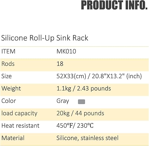 Miniatura 7 de Mistifi Escurridor de Platos Enrollable de Acero Inoxidable con Recubrimiento de Silicona para Sobre el Fregadero Multiusos, 20.8"X13.2", Escurridor