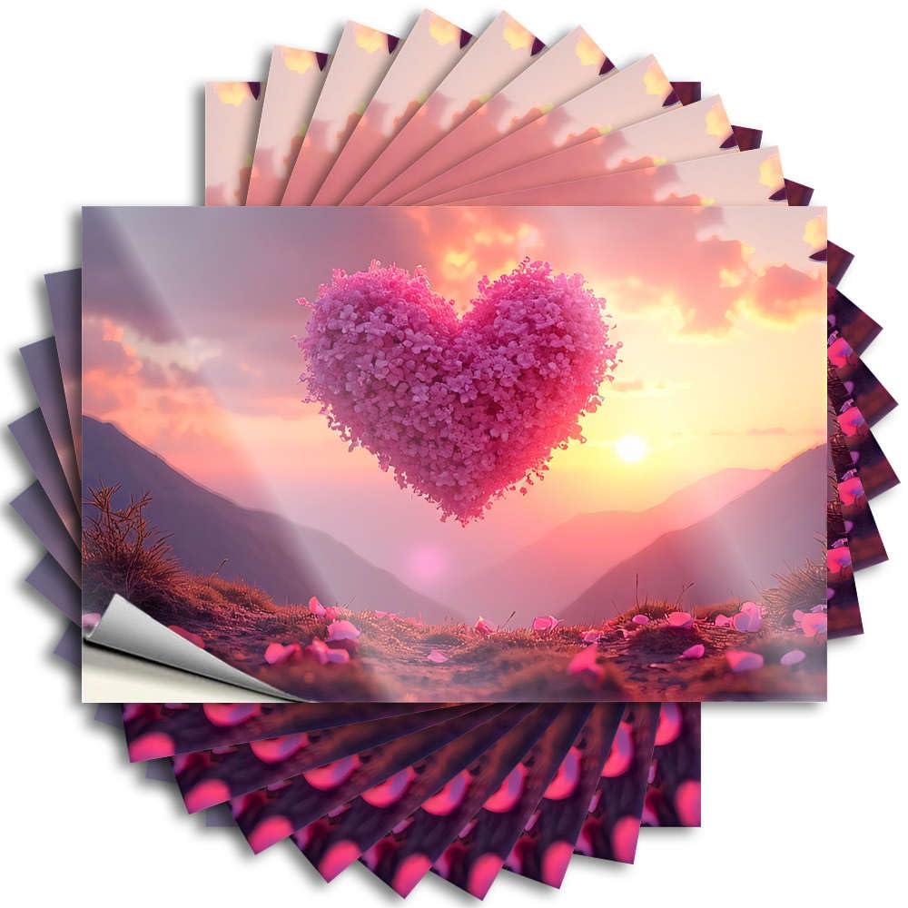 Sticker Funny Desk Decor Waterproof Vinyl Sticker | A Heart-Shaped Flower Blooms in The Mountains At Sunset Western Cover for Autumn DIY Projects(8X12CM)