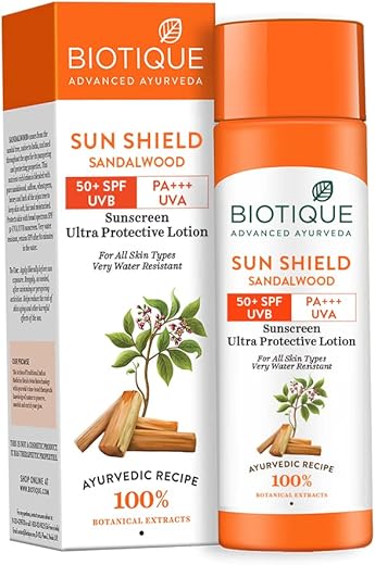 Biotique Bio Sandalwood Sunscreen Ultra Soothing Face Lotion, SPF 50+ |Ultra Protective Lotion| Keeps Skin Soft, Fair and Moisturized| Water Resistant| For All Skin Types| 120ml