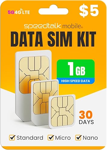 Vista 9 de SpeedTalk Data Only - Tarjeta SIM prepagada para Estados Unidos 2 GB durante 30 días Red 5G/ 4G LTE para IoT, rastreadores GPS, tabletas