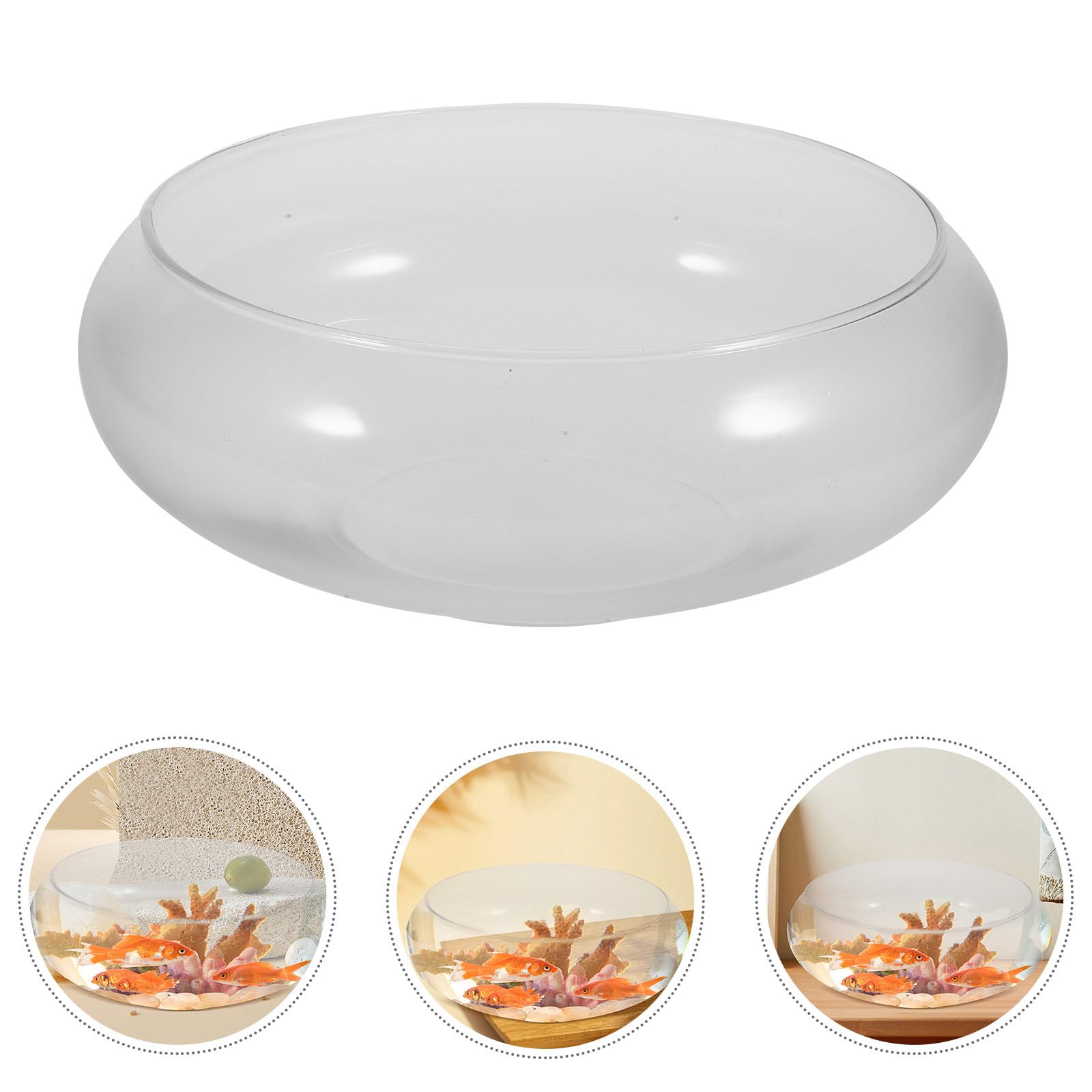 GANAZONO Pecera Transparente De Vidrio Redonda De 9.84X9.84X3.93In Maceta Hidropónica para Escritorio Acuario Portátil para Pequeños Peces Decoración De Hogar Oficina Y Jardín